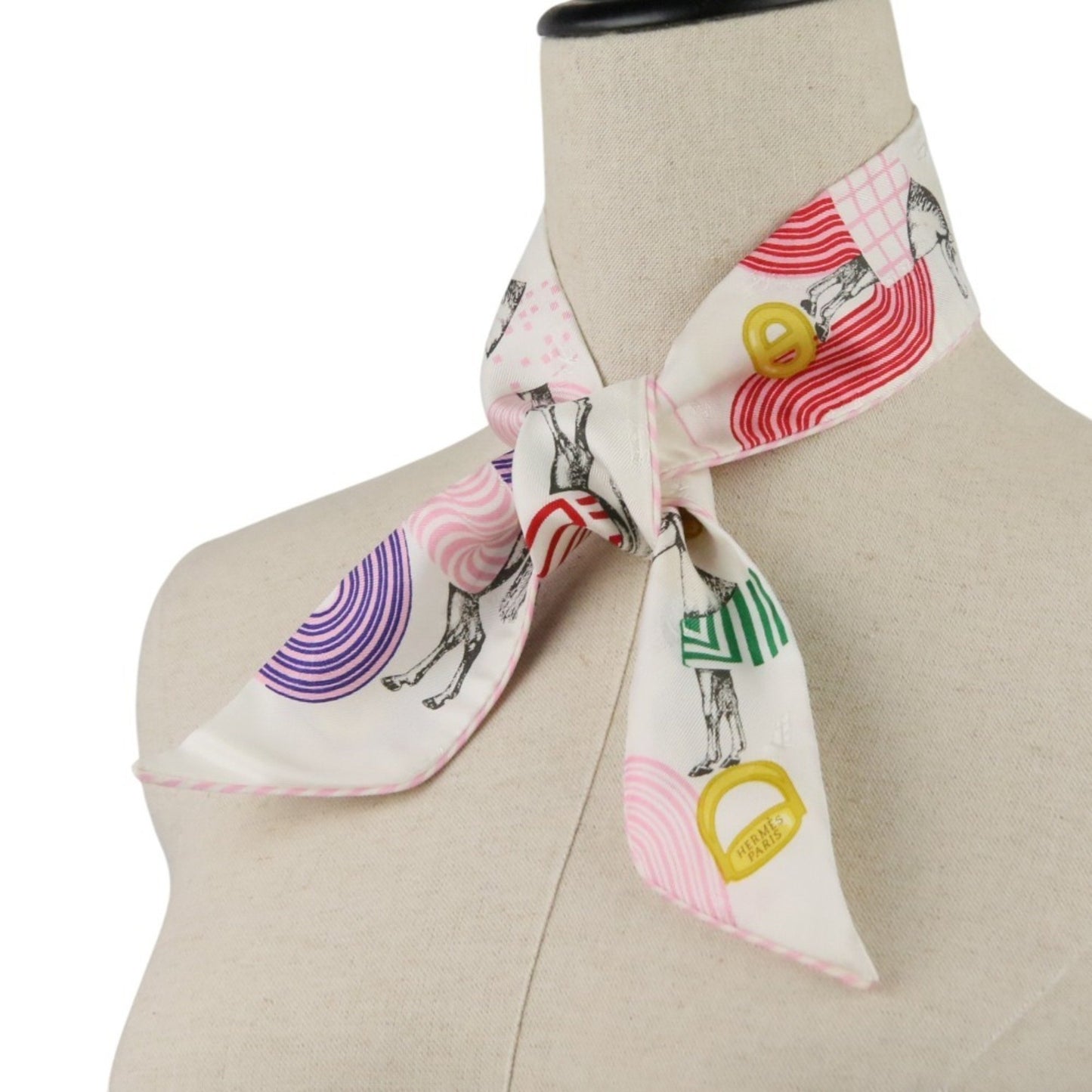 Hermes Twilly Garde Robe Pop Silk Scarf/Muffler In White