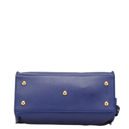 Saint Laurent Ysl Logo Petit Cabas Handbag/Shoulder Bag 2Way 311210 Blue Leather