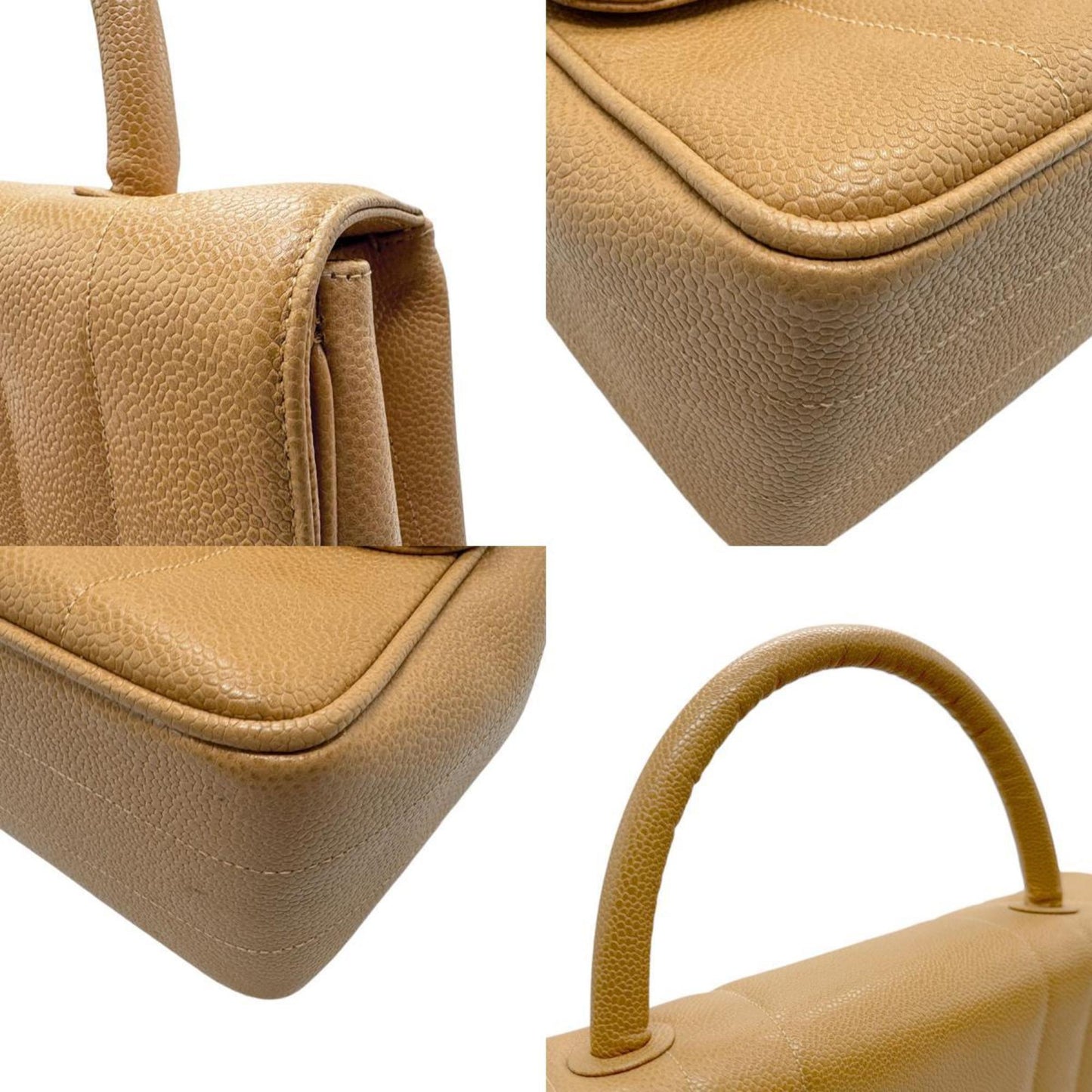 Chanel Handbag Caviar Skin Leather Beige Gold