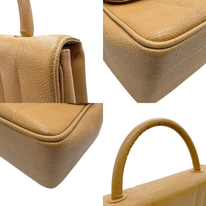 Chanel Handbag Caviar Skin Leather Beige Gold