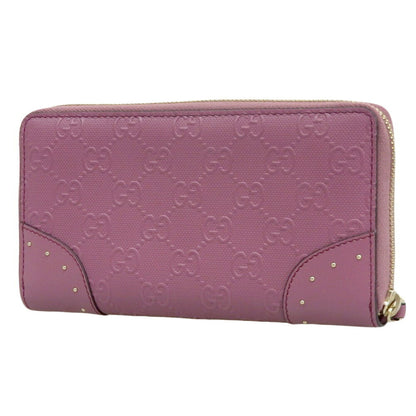 Like New Gucci Interlocking G Round Long Wallet 354487 525040 Leather Pink Gg Studs Embossed