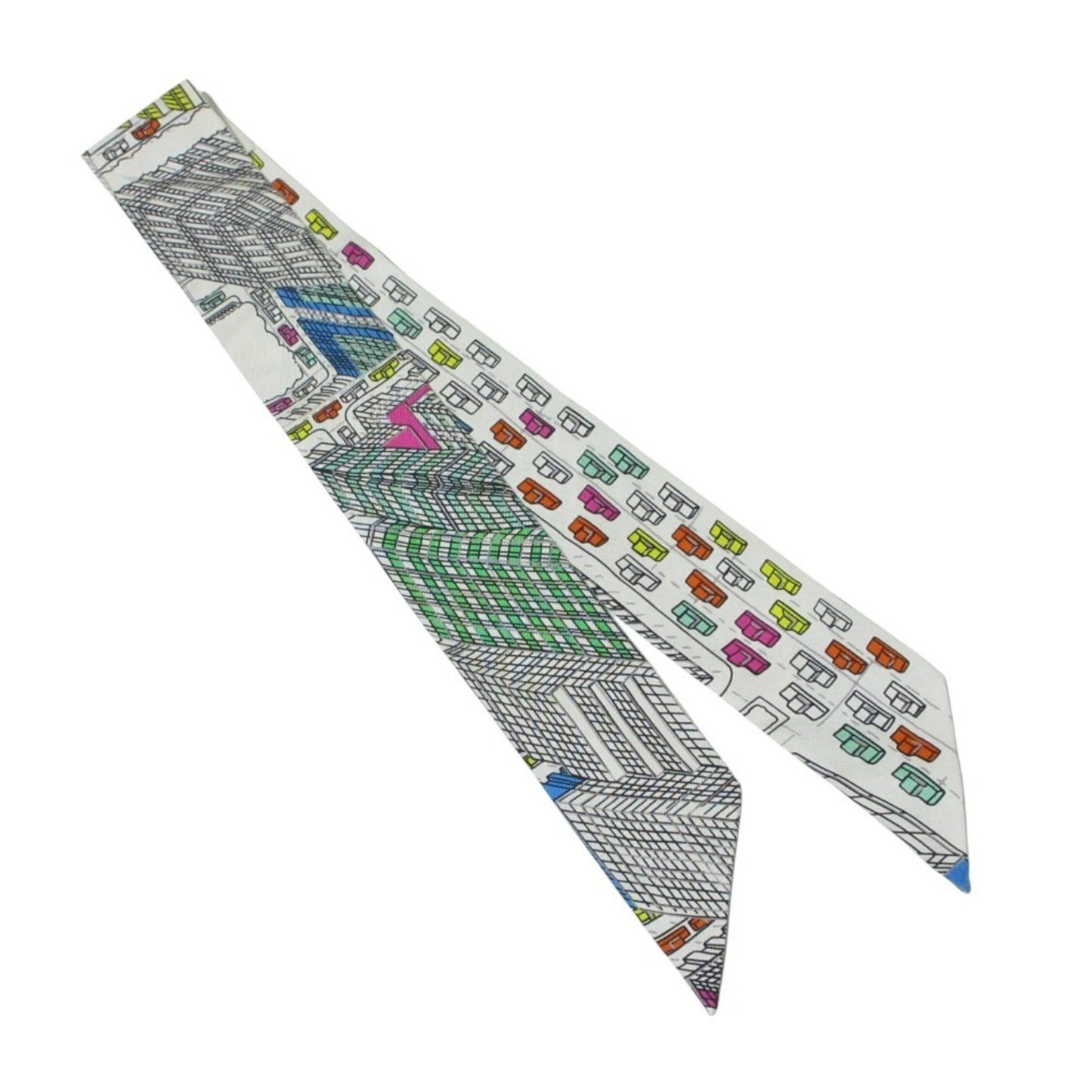 Hermes Twilly Pantin City Silk Scarf/Muffler White