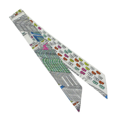 Hermes Twilly Pantin City Silk Scarf/Muffler White