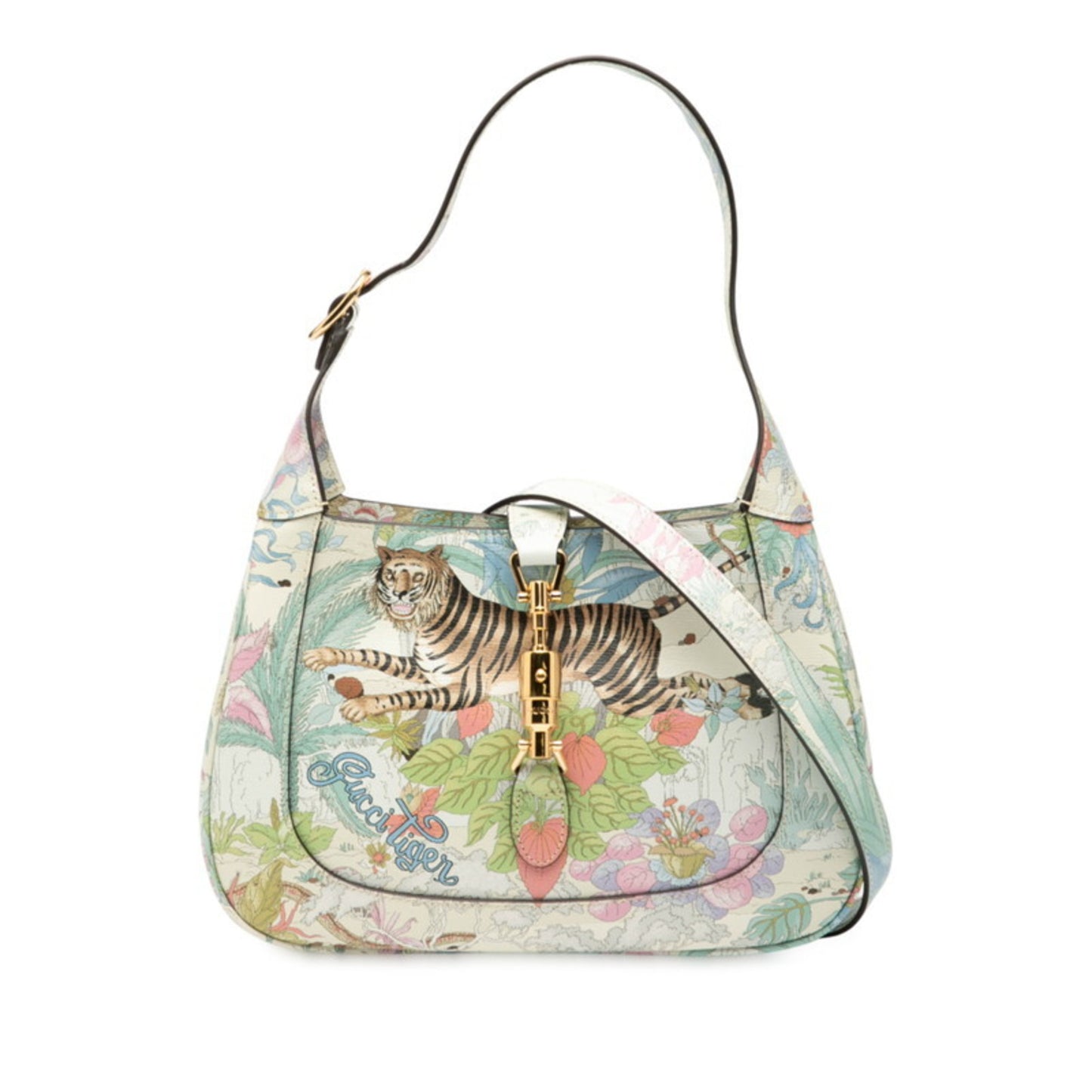 Gucci Jackie 1961 Tiger Motif Handbag/Shoulder Bag 636709 White/Multicolor Leather