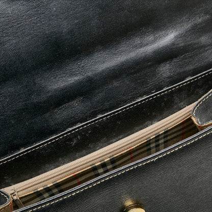 Burberry Nova Check Handbag Shoulder Bag 2Way Black Leather