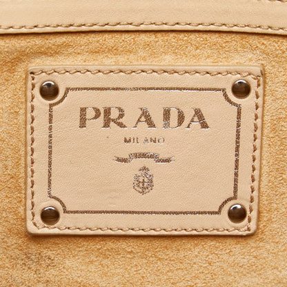 Prada Triangle Plate Handbag Beige Leather