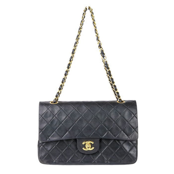 Chanel Chanel Matelasse 25 Double Flap Coco Mark Lambskin Quilted Shoulder Bag Black