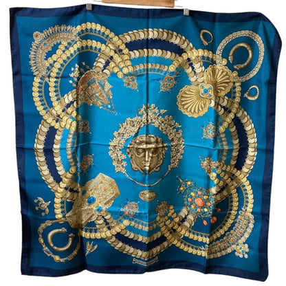 Hermes Carr 90 Kosmima Space 100% Silk Large Scarf/Shawl Blue