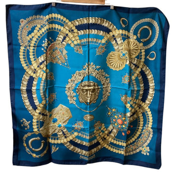 Hermes Carr 90 Kosmima Space 100% Silk Large Scarf/Shawl Blue