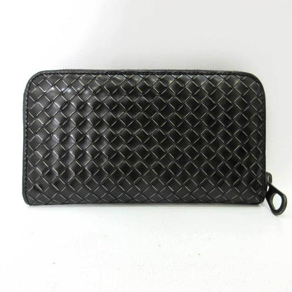 Bottega Veneta Wallet Long Round Zipper Black Intrecciato