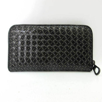 Bottega Veneta Wallet Long Round Zipper Black Intrecciato