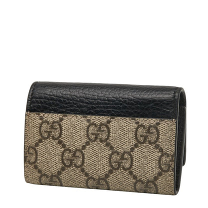 Gucci Gg Supreme Marmont 6-Ring Key Case 456118 Beige Black Leather