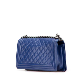 Chanel Boy Chanel Coco Mark Chain Shoulder Bag Handbag Blue Lambskin