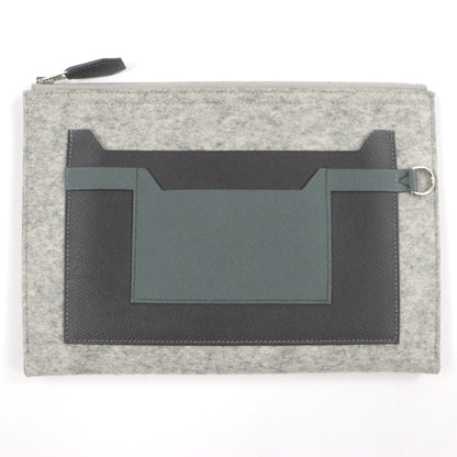 Hermes Too Doo 29 Felt And Epsom Leather Flat Pouch/Clutch Bag With Silver Hardware