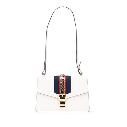 Gucci Sylvie Embroidered Handbag/Shoulder Bag 2Way 421882 White Leather