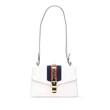 Gucci Sylvie Embroidered Handbag/Shoulder Bag 2Way 421882 White Leather