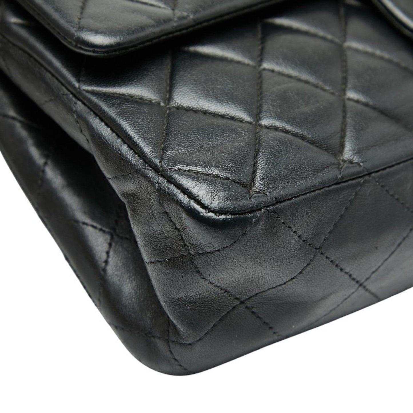 Chanel Matelasse 25 Coco Mark Double Flap Chain Shoulder Bag In Black With Silver Hardware And