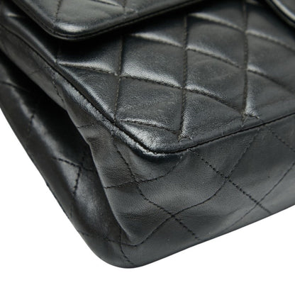 Chanel Matelasse 25 Coco Mark Double Flap Chain Shoulder Bag In Black With Silver Hardware And