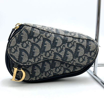 Dior Pouch Navy Blue Canvas Trotter Saddle