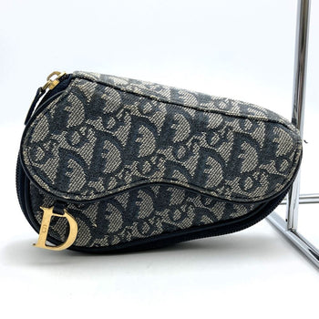 Dior Pouch Navy Blue Canvas Trotter Saddle