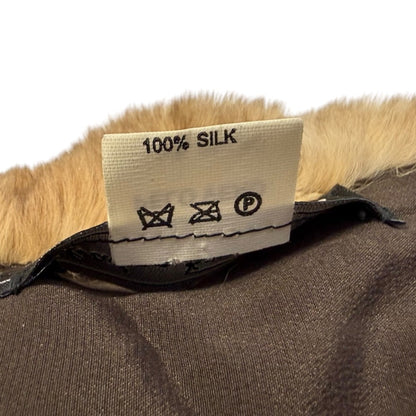 Salvatore Ferragamo 100% Silk Lining Fur Orirag Scarf Tippet Brown Beige