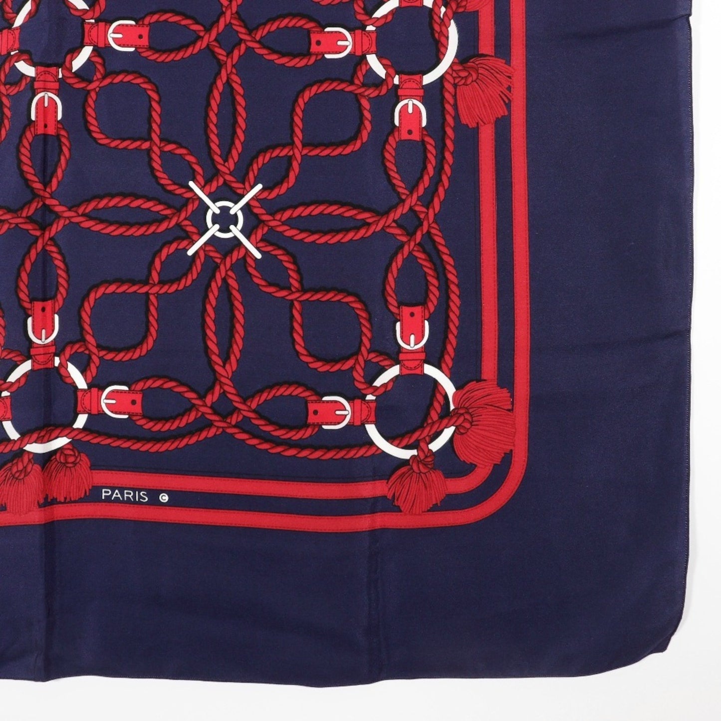Hermes Carree Scarf Muffler Rope Pattern Silk Navy/Red