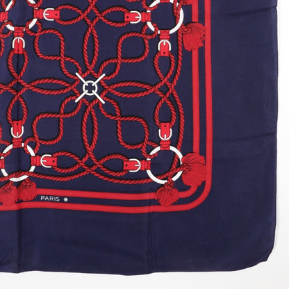 Hermes Carree Scarf Muffler Rope Pattern Silk Navy/Red