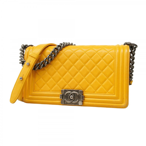 Chanel Shoulder Bag Boy Chain Lambskin Yellow
