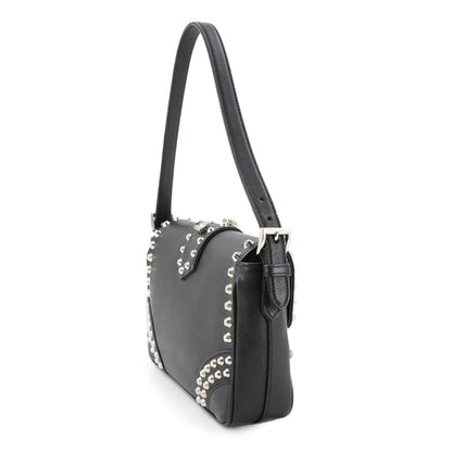 Prada Bejeweled Studded Shoulder Bag In Saffiano Leather (Black)