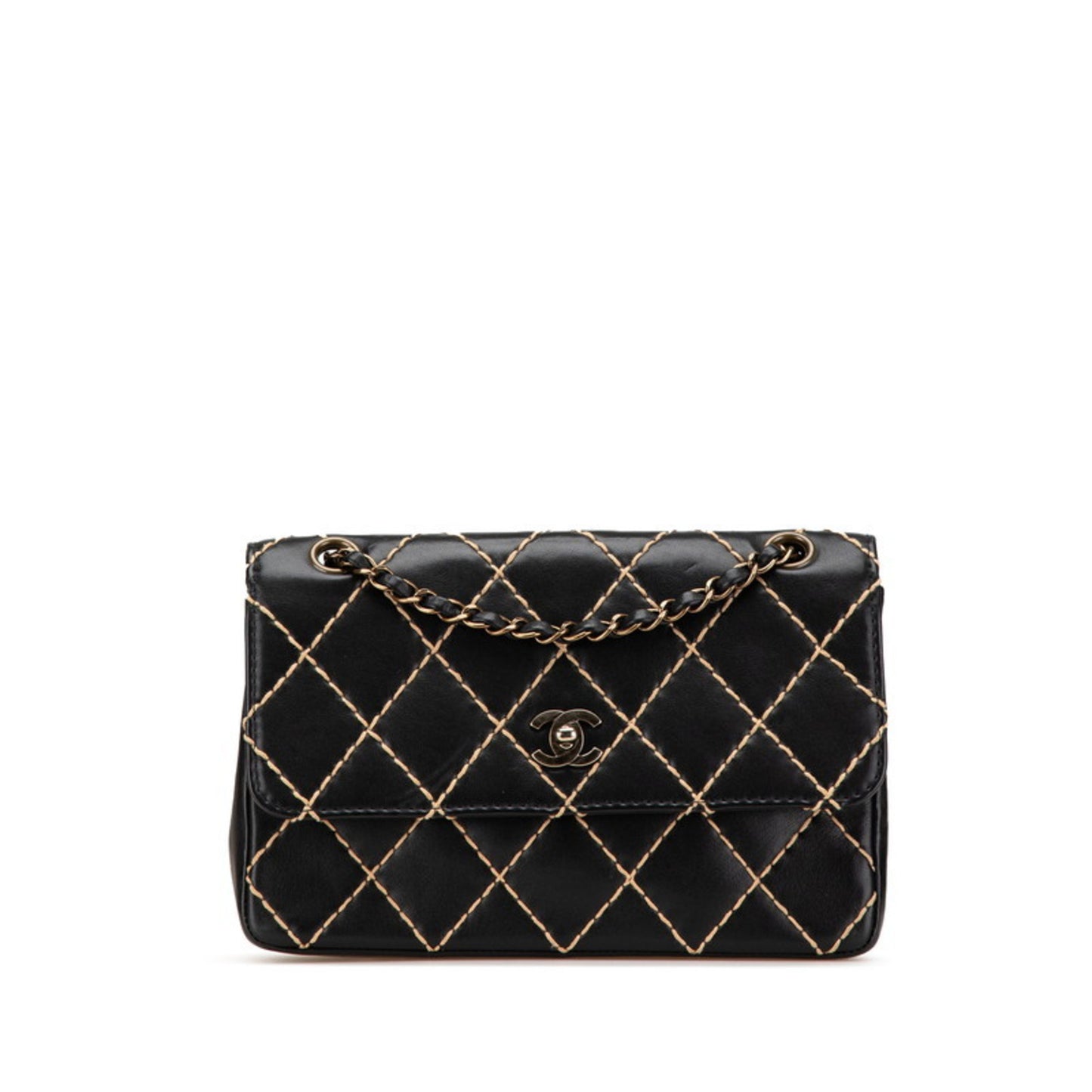 Chanel Coco Mark Wild Stitch Chain Shoulder Bag In Black Lambskin