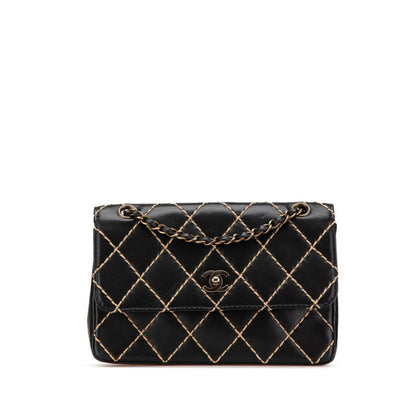 Chanel Coco Mark Wild Stitch Chain Shoulder Bag In Black Lambskin