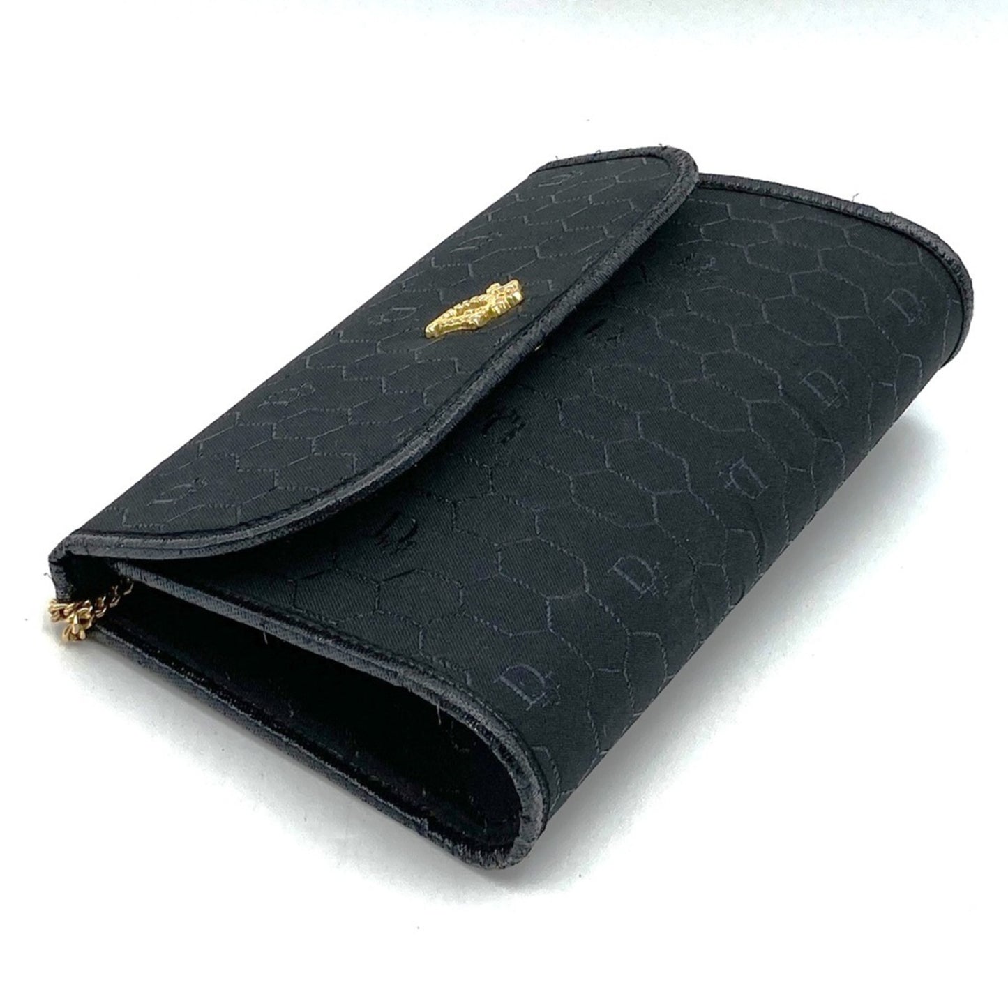 Christian Dior Dior Shoulder Bag Chain Black Gold Canvas