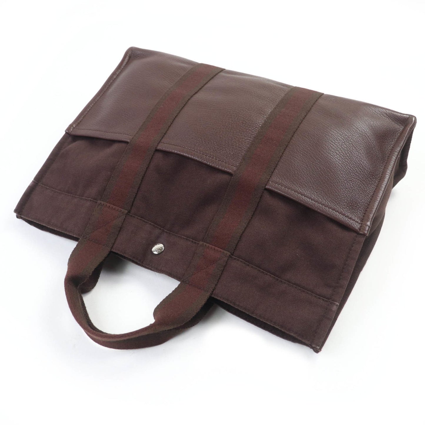 Hermes Four Tou Mm Silver Hardware Serie Button Half Leather Canvas Tote Bag Brown Made In France