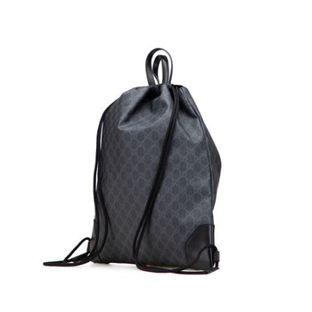 Gucci Gg Supreme Sherry Line Drawstring Backpack 473872 Gray Black Leather