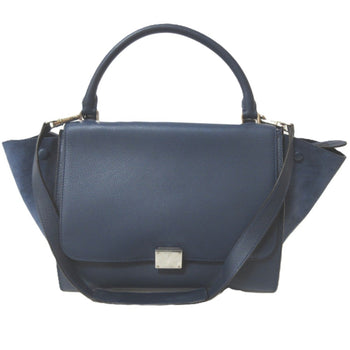 Celine Trapeze Leather Suede Turnlock Handbag Shoulder Bag Navy X Silver Hardware