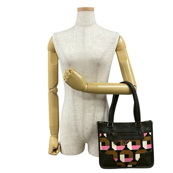 Prada Prada Triangle Logo Hardware Leather Genuine Canvas Handbag Mini Tote Bag Brown Multicolor