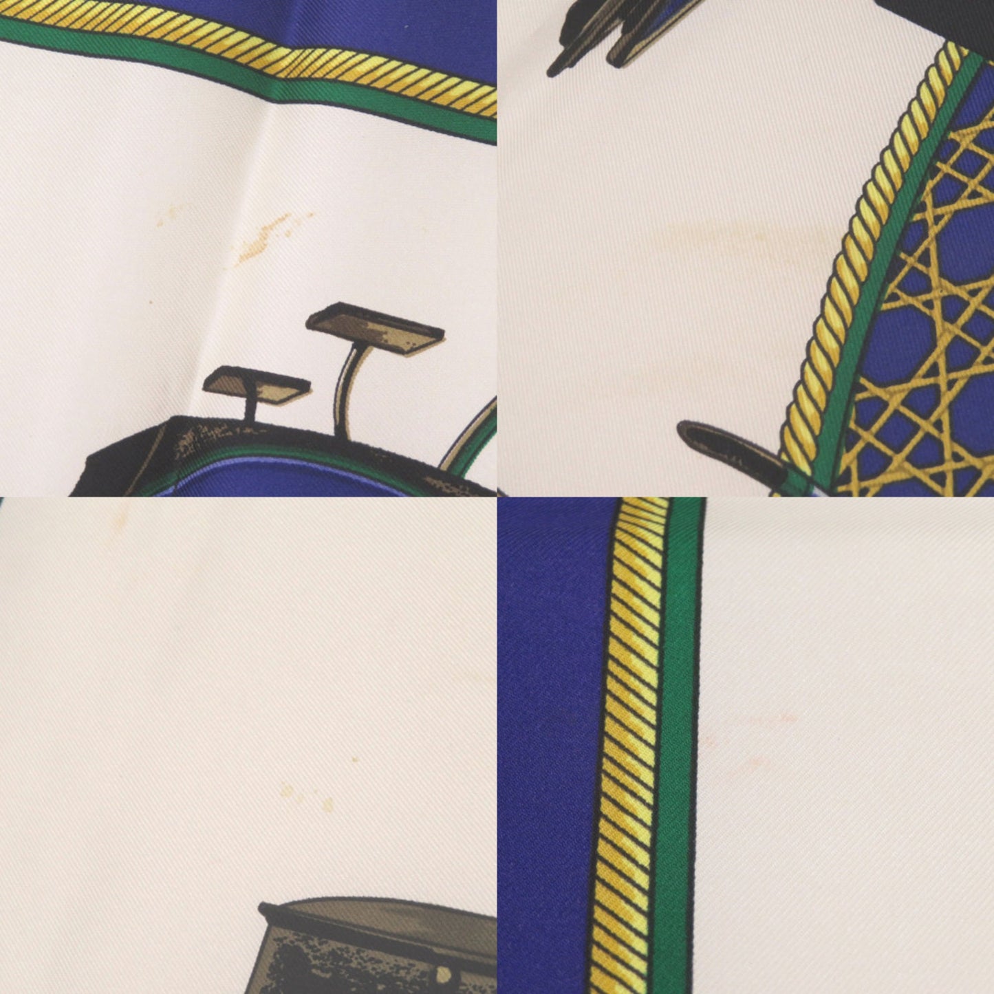 Herms Carr 90 "Les Voitures A Transformation" Folding Covered Wagon Silk Blue Scarf Muffler 0121