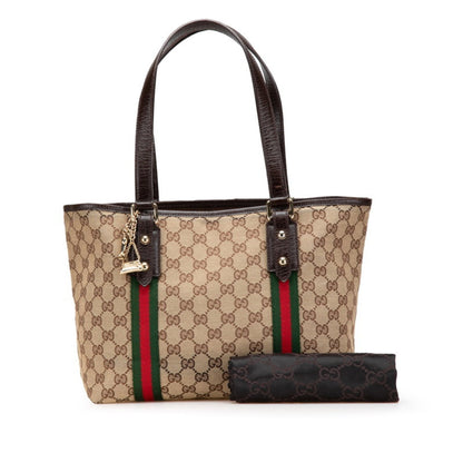 Gucci Gg Canvas Tote Bag 137396 Beige Brown Leather