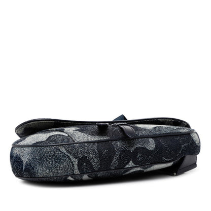 Christian Dior Dior X Peter Doig Saddle Shoulder Bag Navy Denim Leather