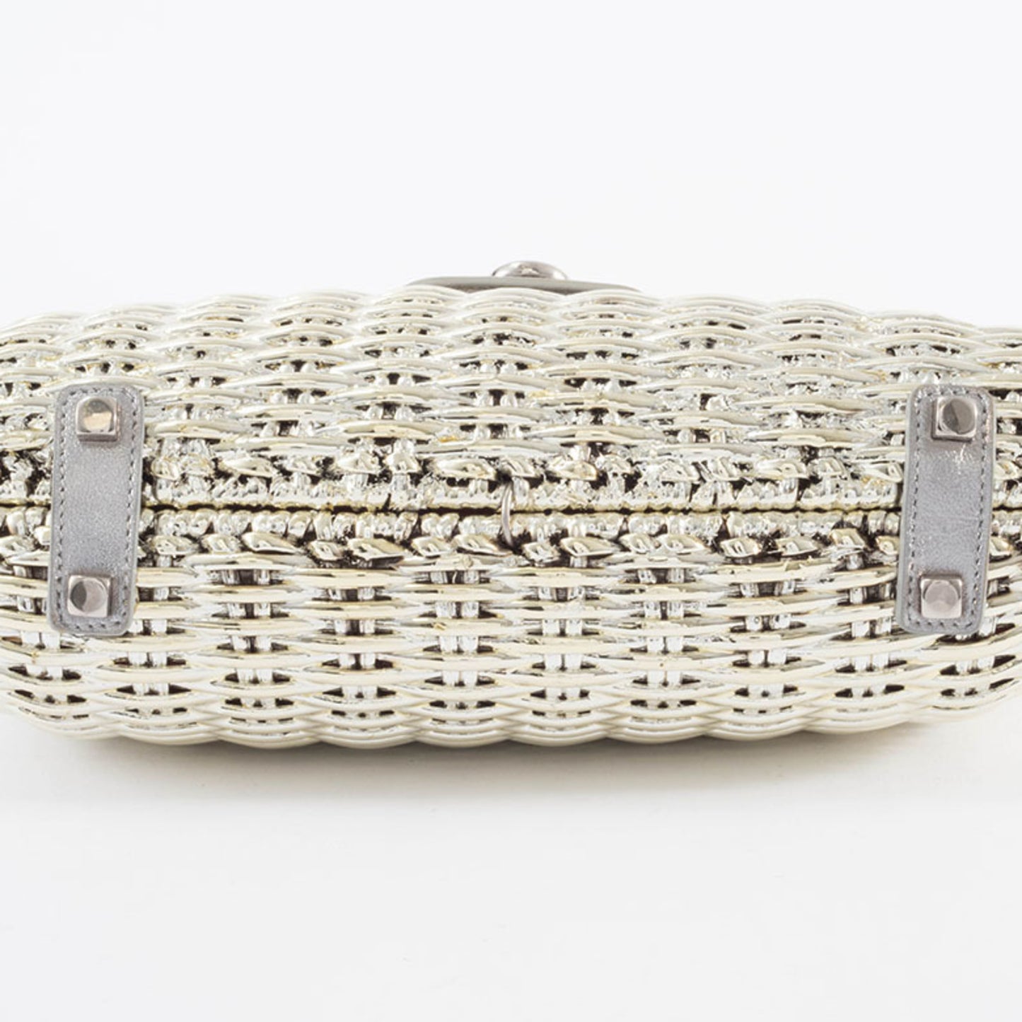 Salvatore Ferragamo Gancini Handbag In Silver Rattan