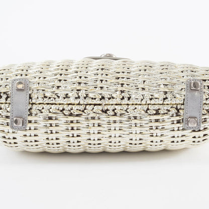 Salvatore Ferragamo Gancini Handbag In Silver Rattan