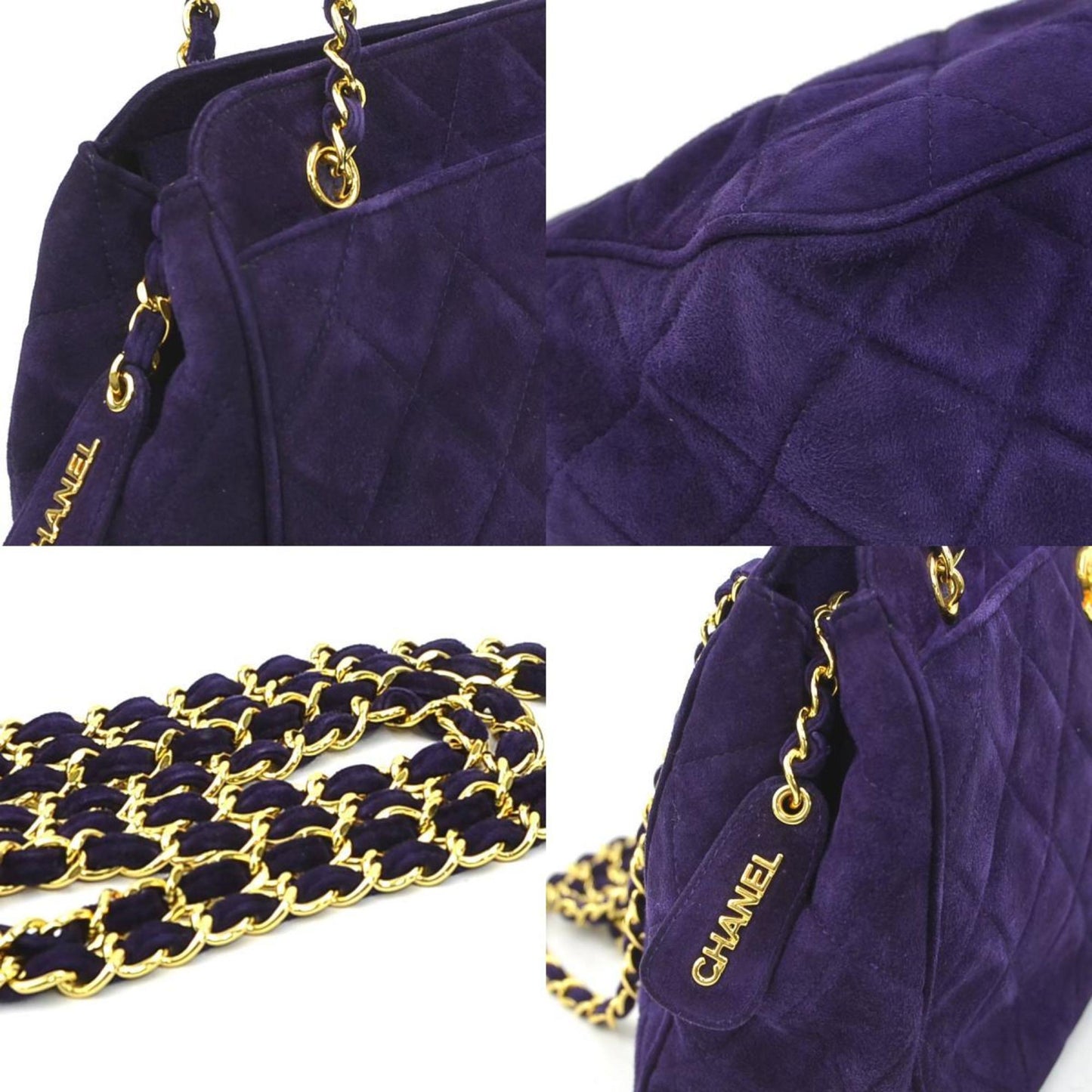Chanel Shoulder Bag Suede Metal Purple Gold