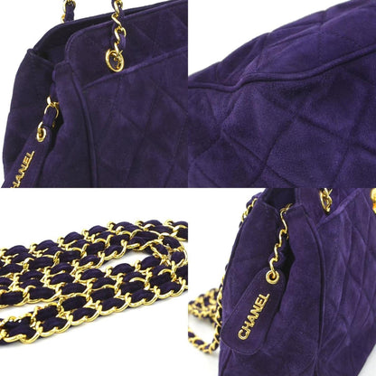 Chanel Shoulder Bag Suede Metal Purple Gold
