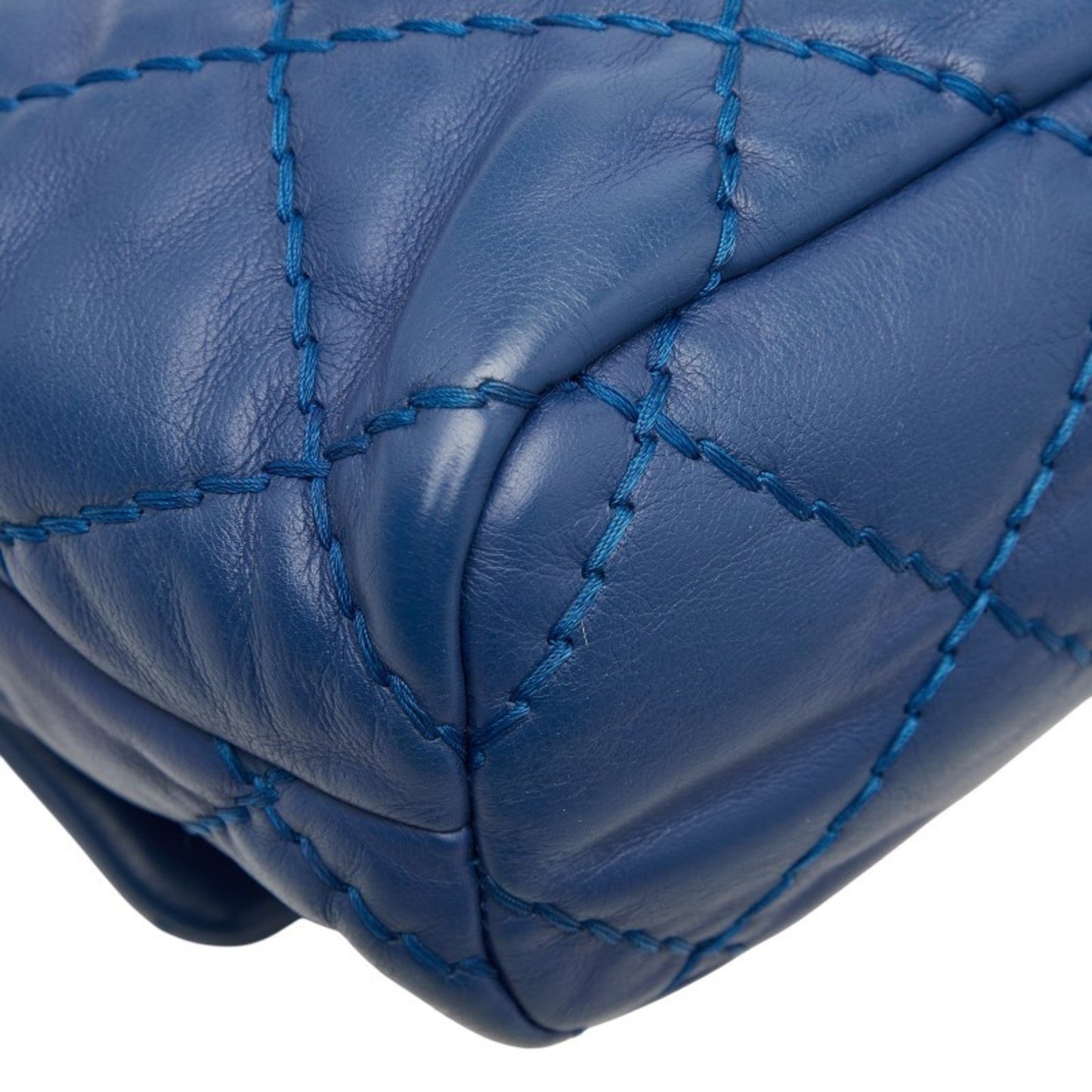 Chanel Wild Stitch Coco Mark Chain Shoulder Bag Handbag Blue Silver Hardware Lambskin