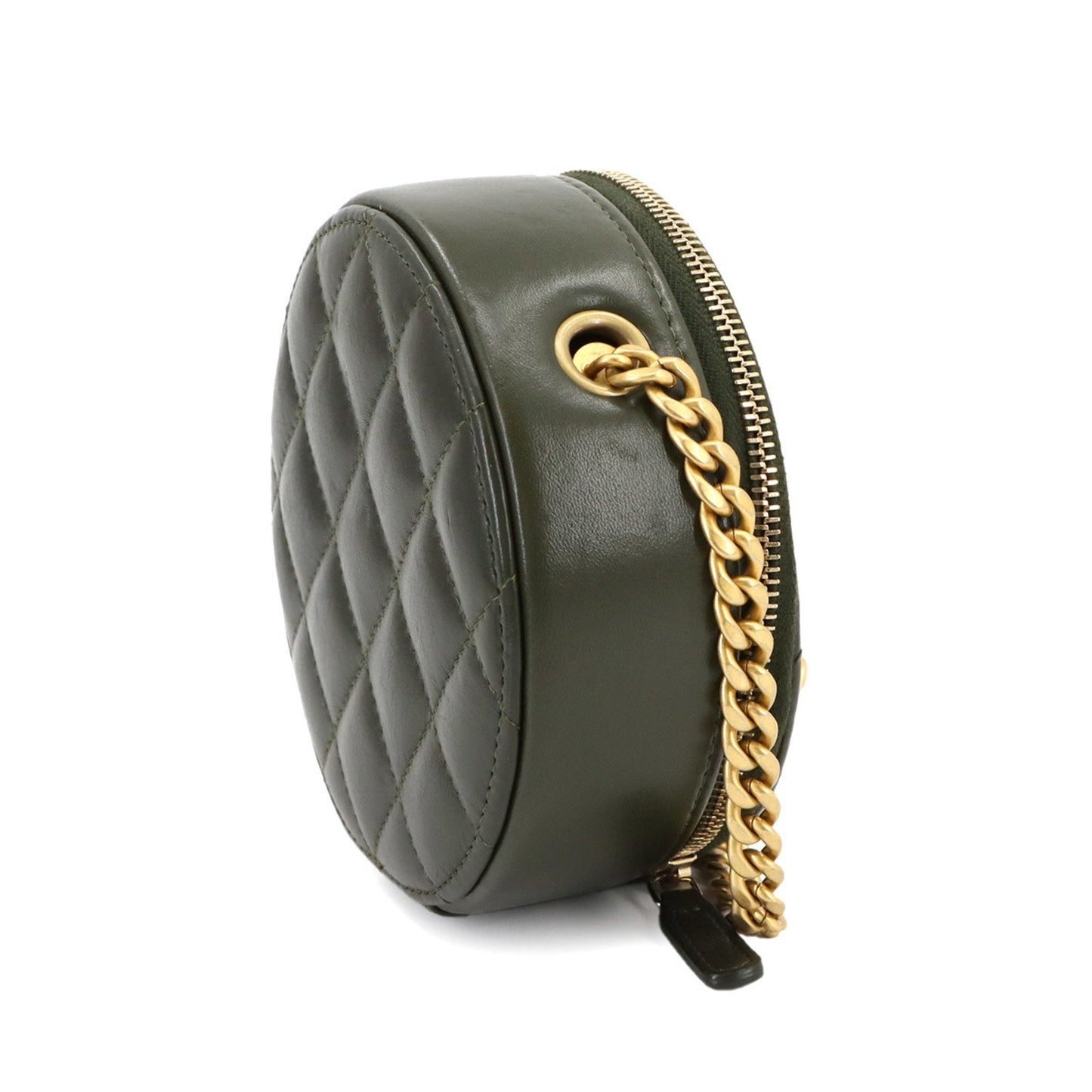 Chanel Matelasse Round Chain Shoulder Bag In Green Lambskin