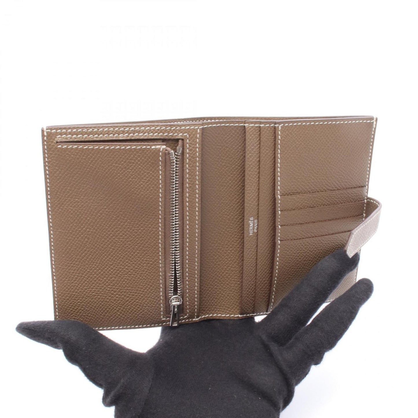 Hermes Herms Bearn Compact Bifold Wallet In Calfskin Leather (Cowhide) With Epsom Leather