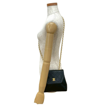 Seal No. 0 Chanel Matelasse Coco Lambskin Leather Chain Shoulder Bag Pochette Black 27516