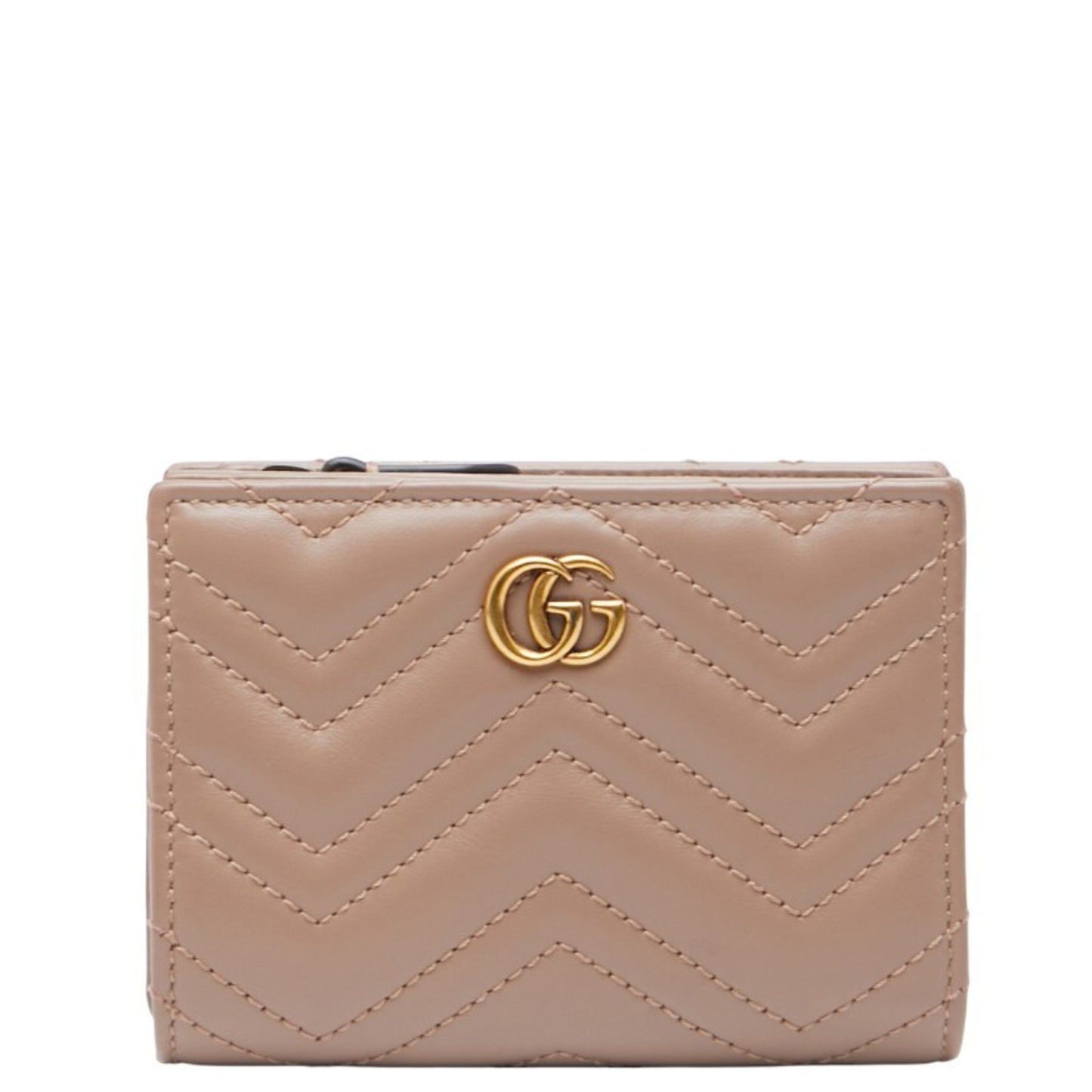Gucci Gg Marmont Double G Bifold Compact Wallet 773427 Pink Beige Leather