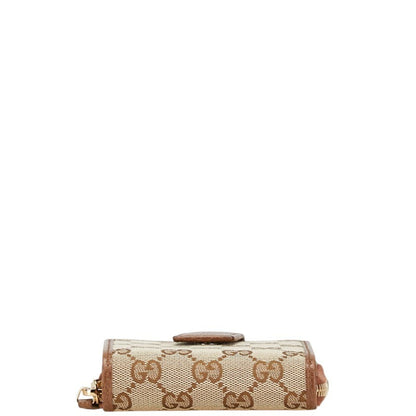Gucci Gg Canvas Zip-Around Bifold Wallet 346056 Beige Brown Leather