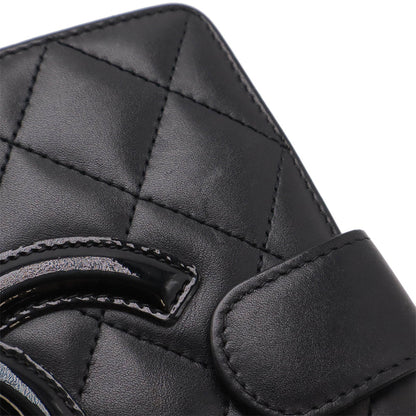 Chanel Cambon Line Coco Mark Bi-Fold Wallet Round Calf Leather Enamel Black Pink A50080